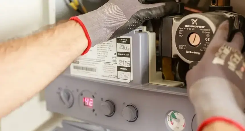 Technician working on a boiler system after a hydronic leak