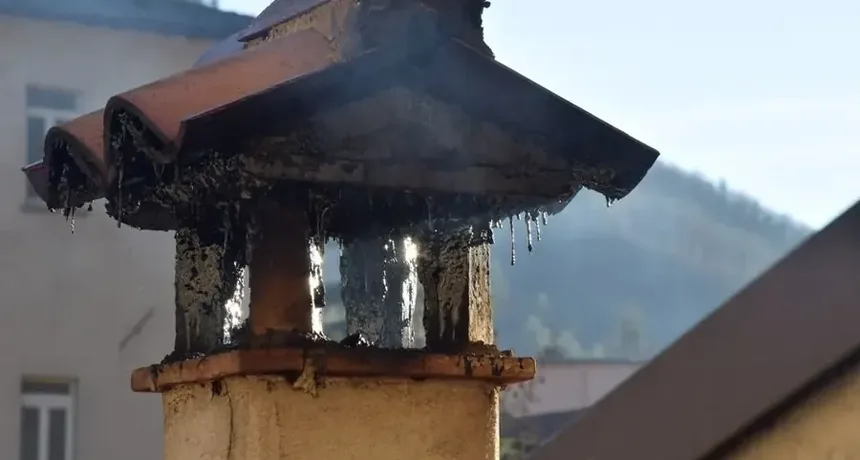 Brick chimney stack after a flue fire