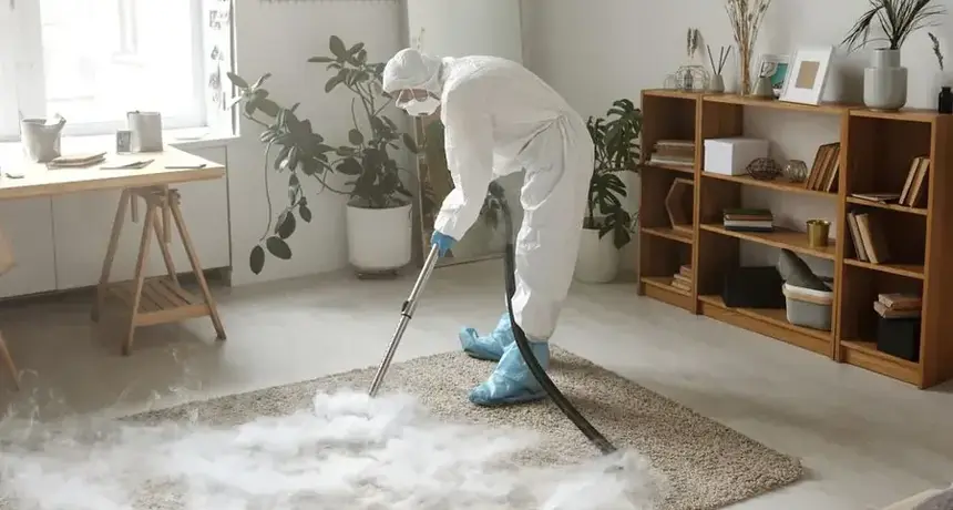 Commercial carpet and surfaces disinfected during mold remediation