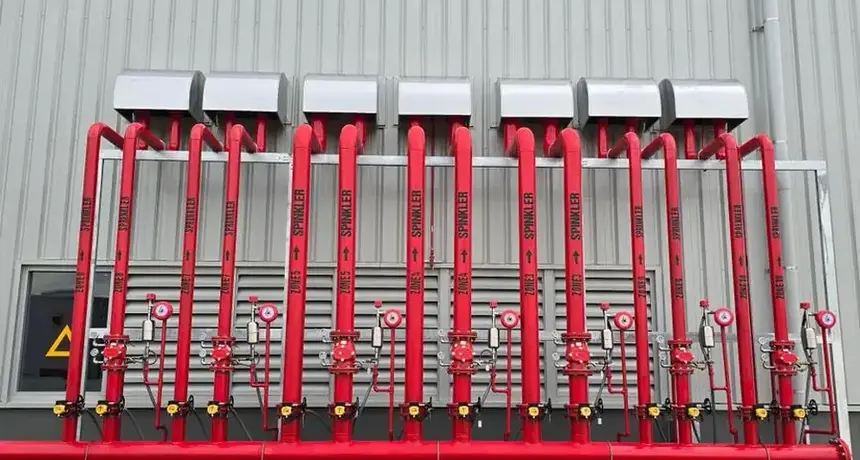 Red fire sprinkler branch lines that can discharge and flood interiors