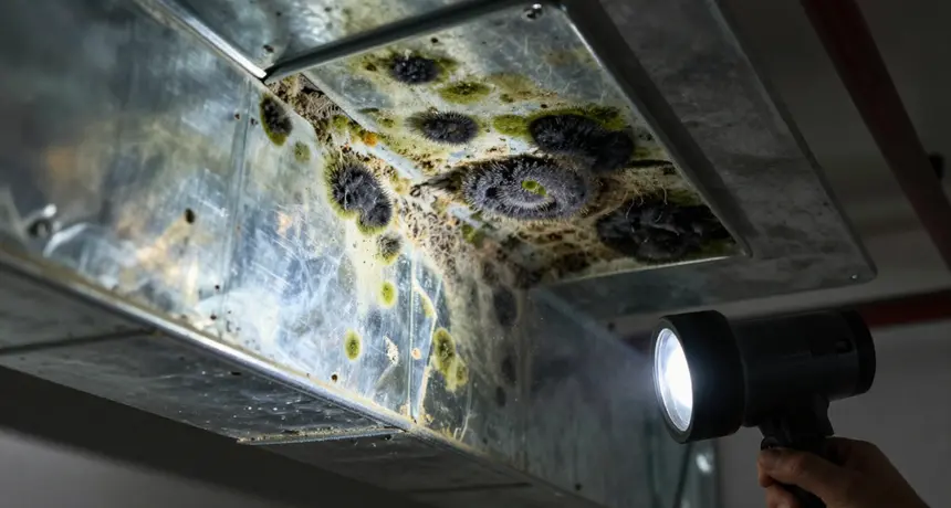 Mold contamination inside an HVAC duct interior