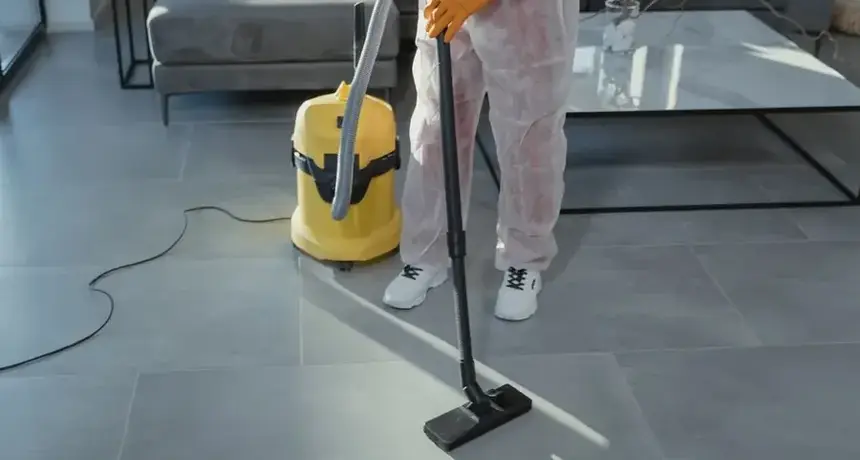 Technician HEPA-vacuuming mold growth after water damage