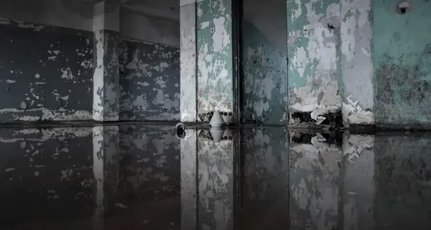 Room with heavy smoke residue on walls and ceiling
