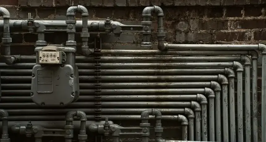 Pressure gauge and supply piping used to isolate a slab leak