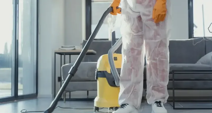 Technician removing soot in protective gear