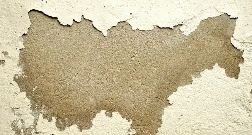 Wall paint peeling and failing from water intrusion above